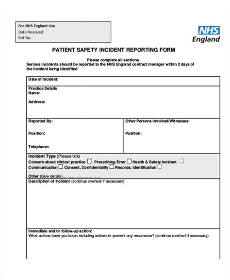 nhs serious incident report template